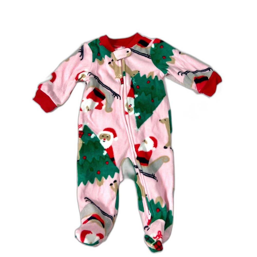 Carter’s Fleece Christmas Pajamas NEW 3M Santa‎ Claus Christmas Tree Print